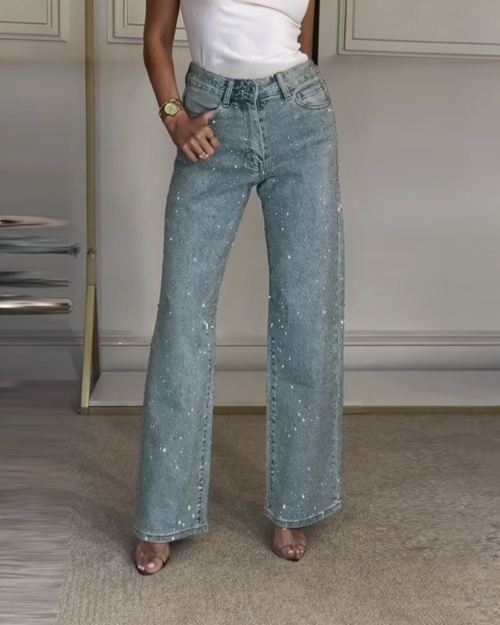 AURORA™ | VAQUEROS DE PIERNA RECTA CON STRASS